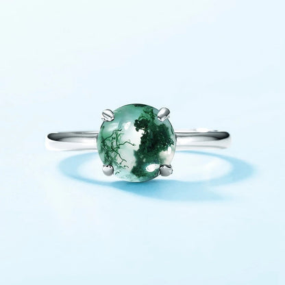 Simple moss agate ring dainty and classic with a round gemstone