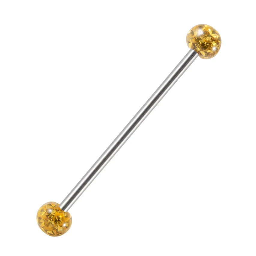Beautiful industrial piercing with colorful crystal balls titanium industrial barbell tongue piercing jewelry