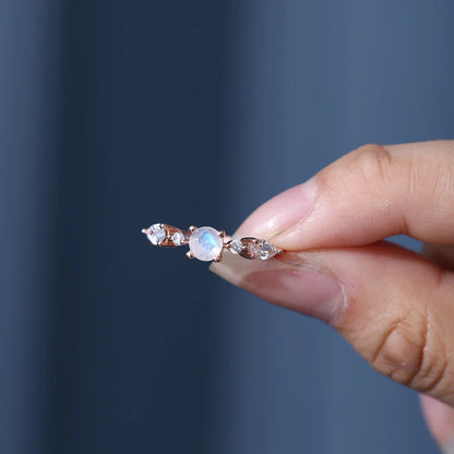 Women's moonstone ring rose gold with small round moonstones romantic ring for her
