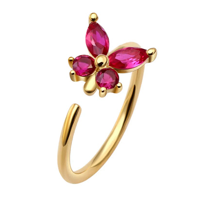 Solid gold nose ring with a butterfly 14K real gold cute butterfly nose ring 20G