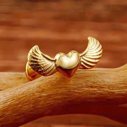 Angel wing earring stud with a heart nose stud titanium piercing stud