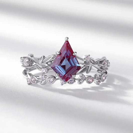 alexandrite engagement ring set with a kite-shape alexandrite stone