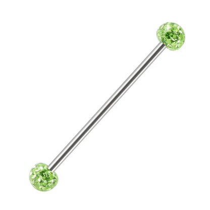 Beautiful industrial piercing with colorful crystal balls titanium industrial barbell tongue piercing jewelry