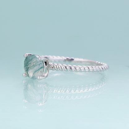 Women's moss agate ring solitaire ring minimalist and dainty in silver