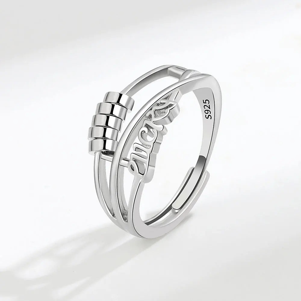 Sterling silver spinner ring lucky anxiety ring with beads adjustable