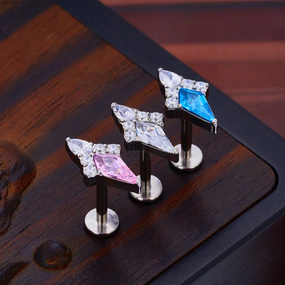 Clear ashley piercing with clear pink blue diamond titanium lip stud nose stud ear stud 16G