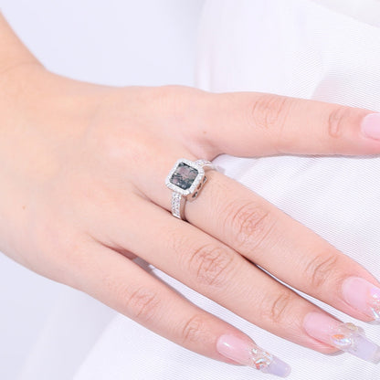 Men's moss agate ring square shape halo setting in silver