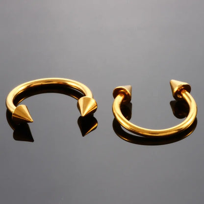Half hoop nose ring with arrows horseshoe with spikes F136 titanium 16 gauge 8 mm