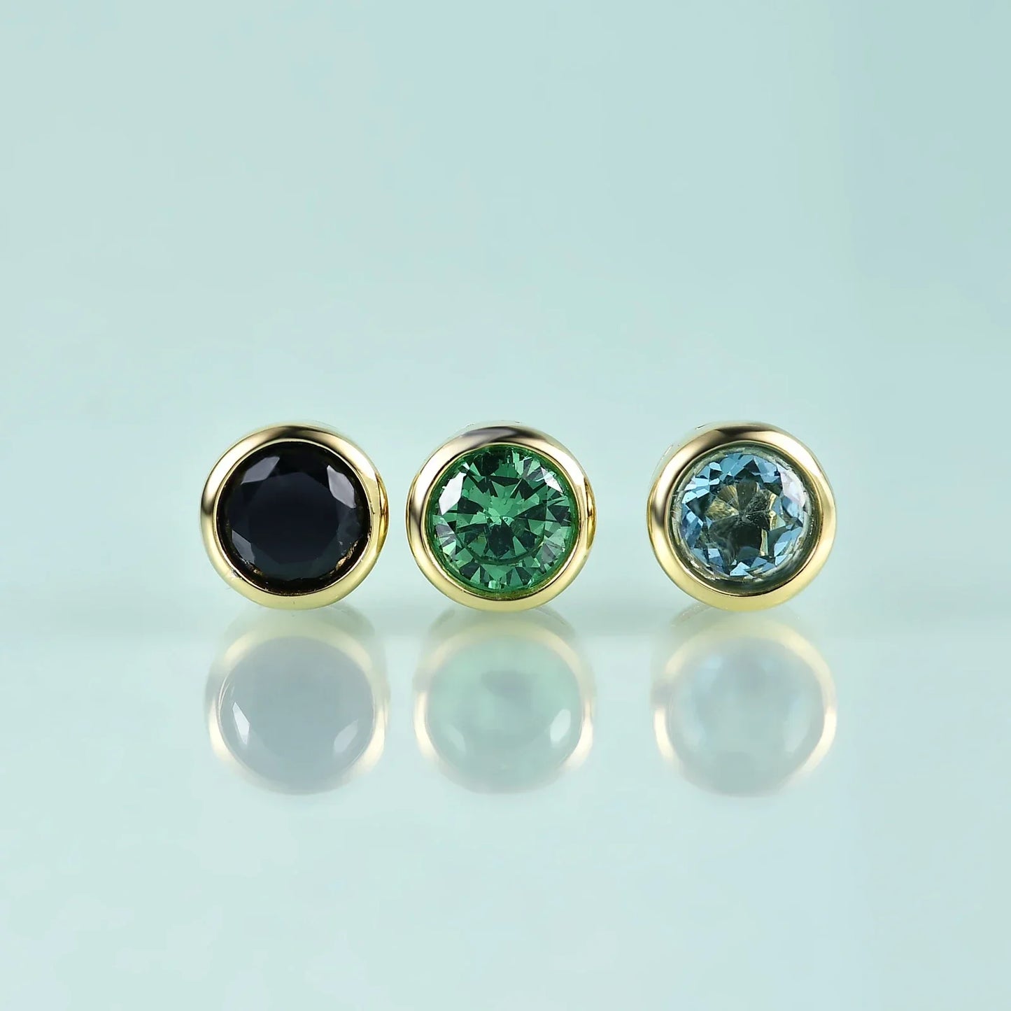 Small and tiny ear studs with green and black cz stones black ear stud for men