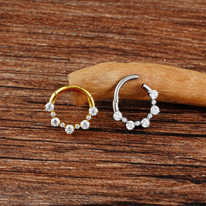 Cute daith piercing with diamond cz made of titanium gold and silver septum ring