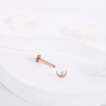 Rose gold nose stud with the moon 14K solid gold threadless ear stud lip stud