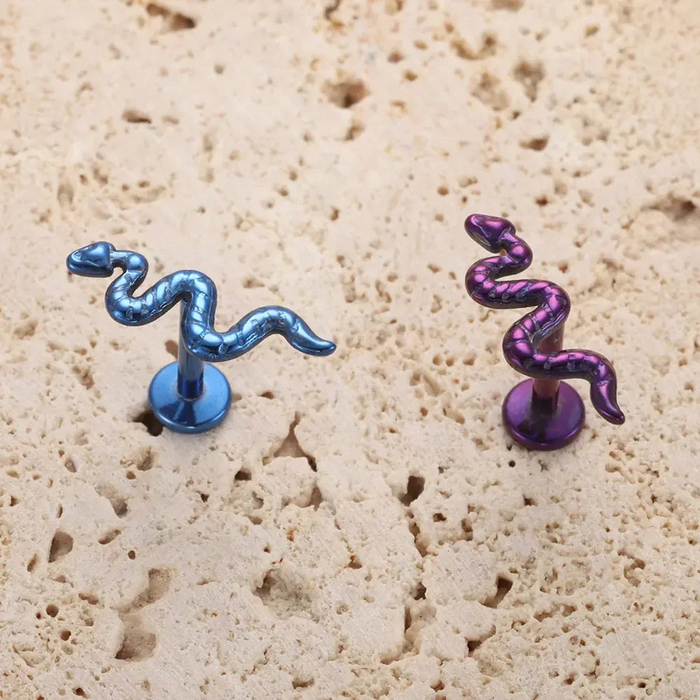 Snake helix earring in silver gold blue purple titanium snake piercing conch stud tragus stud nose stud