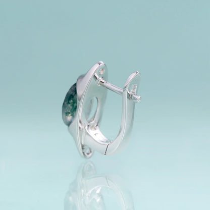 Moss agate hoop earrings vintage-style simple and dainty green earrings