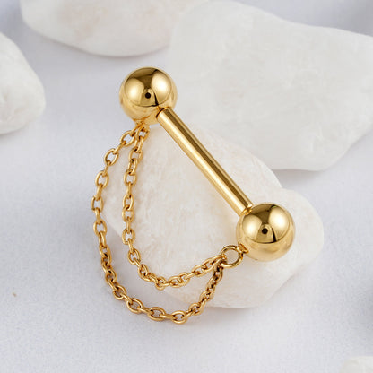 Titanium nipple bar with double chains gold and silver cute and unique 14G 1 piece
