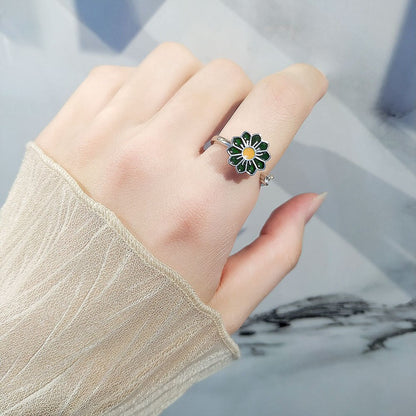 Spinner ring for anxiety pink and green daisy flower