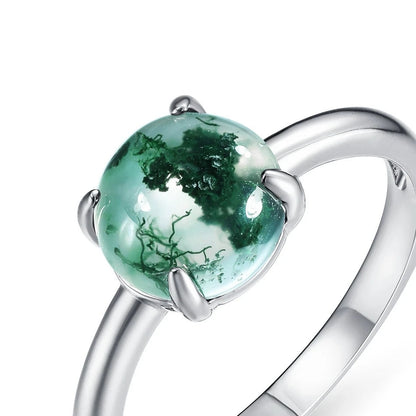Simple moss agate ring dainty and classic with a round gemstone