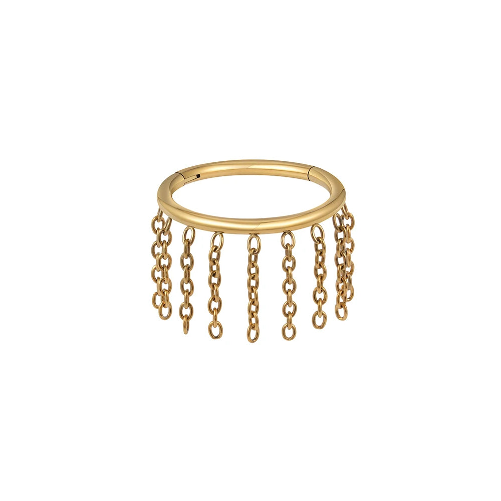 Snug piercing hoop with chains 16G titanium gold silver hinged segment clicker