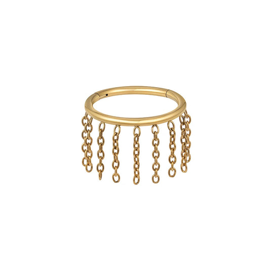 Snug piercing hoop with chains 16G titanium gold silver hinged segment clicker