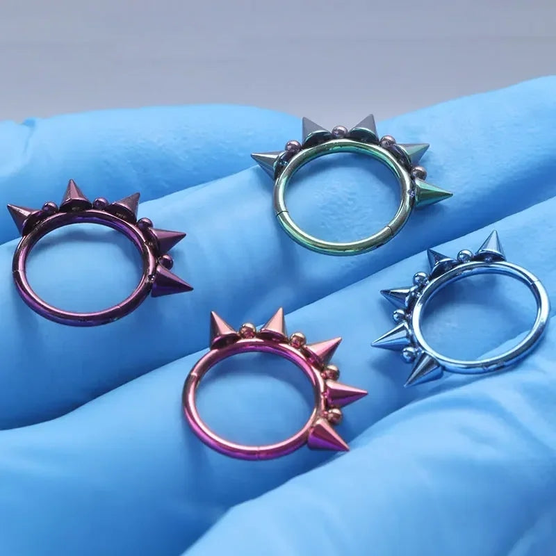 Spike septum ring black gold silver brown purple blue pink 16G 14G titanium nose clicker