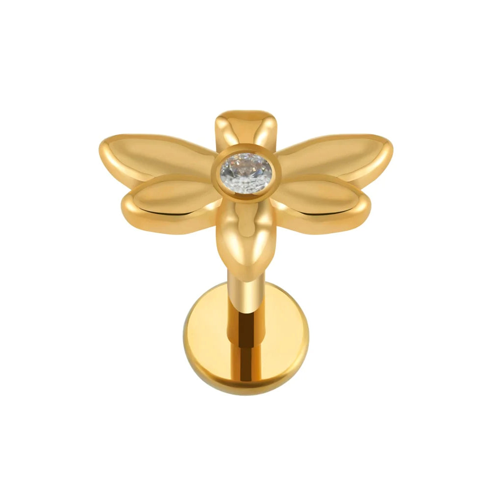 Stud helix piercing with a dragonfly and CZ titanium 16G