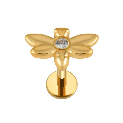 Stud helix piercing with a dragonfly and CZ titanium 16G