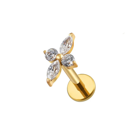 Titanium flat back stud with CZ stones gold silver 16G stud earring nose stud