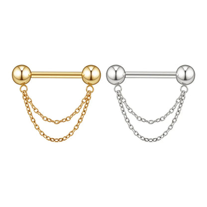 Titanium nipple bar with double chains gold and silver cute and unique 14G 1 piece