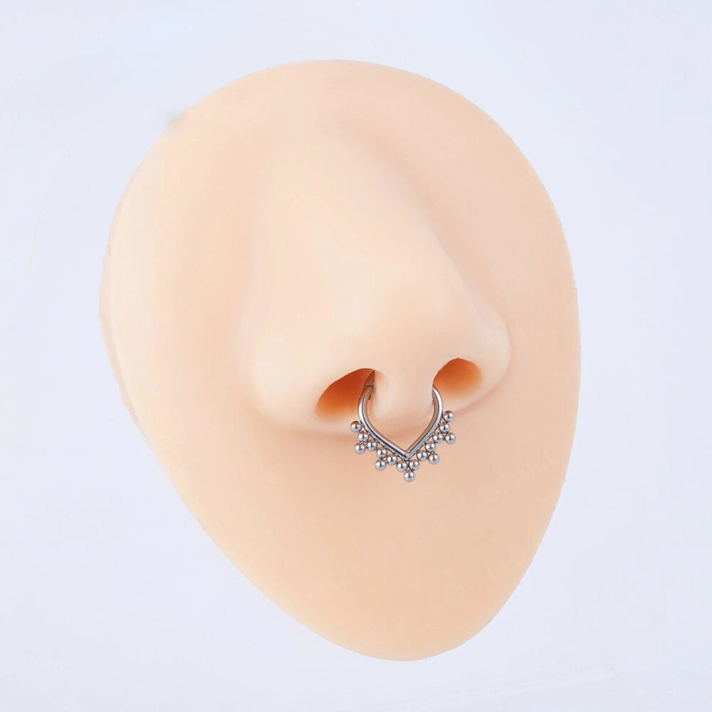 Triangle septum ring with beads implant grade titanium gold