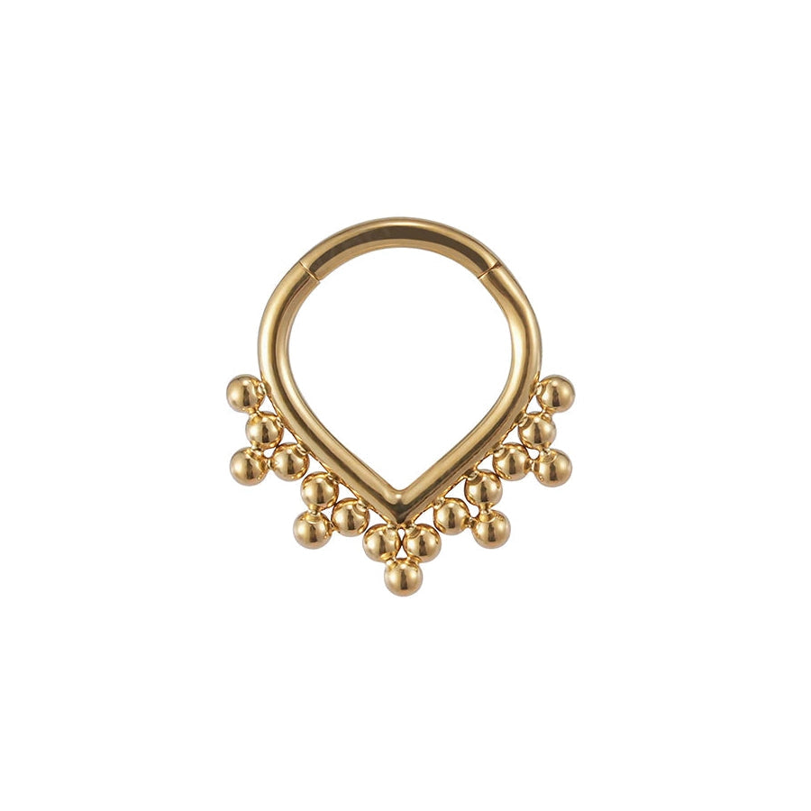 Triangle septum ring with beads implant grade titanium gold