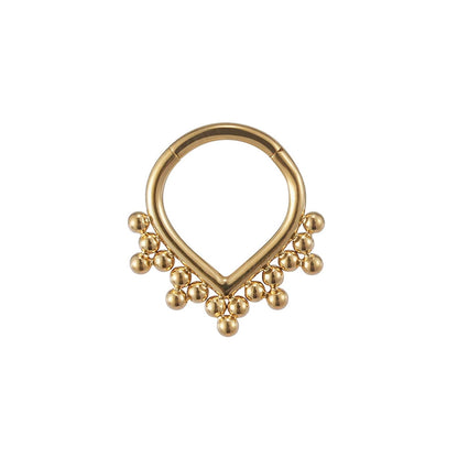 Triangle septum ring with beads implant grade titanium gold