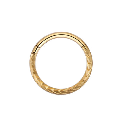 Titanium daith ring with braided inlay in gold and silver 16G septum clicker ring