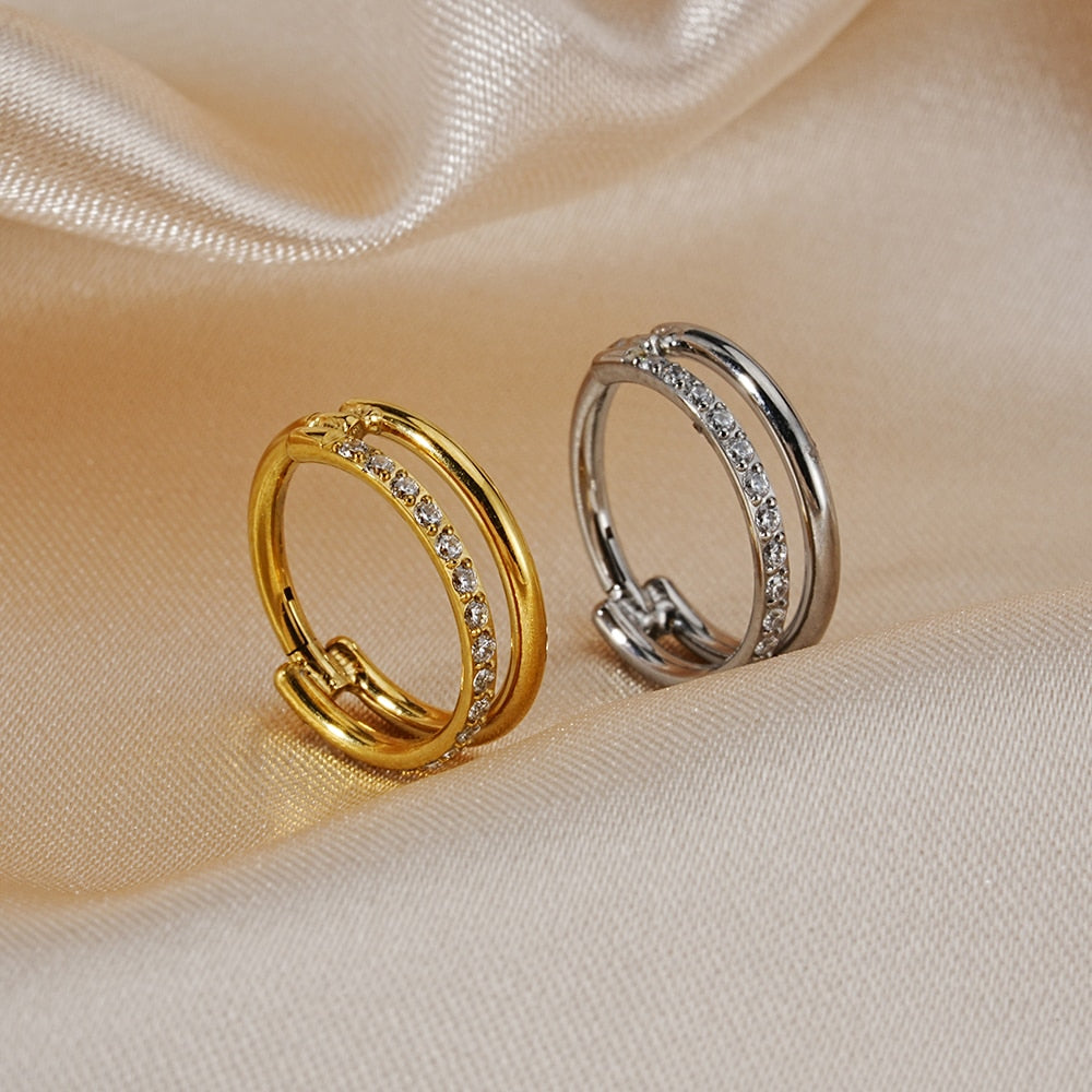 Double hoop nose ring with CZ 16 gauge ASTM F136 Titanium