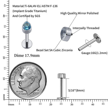 Medusa diamond piercing with clear blue green black diamond CZ teardrop titanium stud