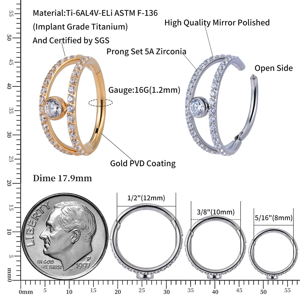 Pretty double helix piercing with CZ titanium 16G