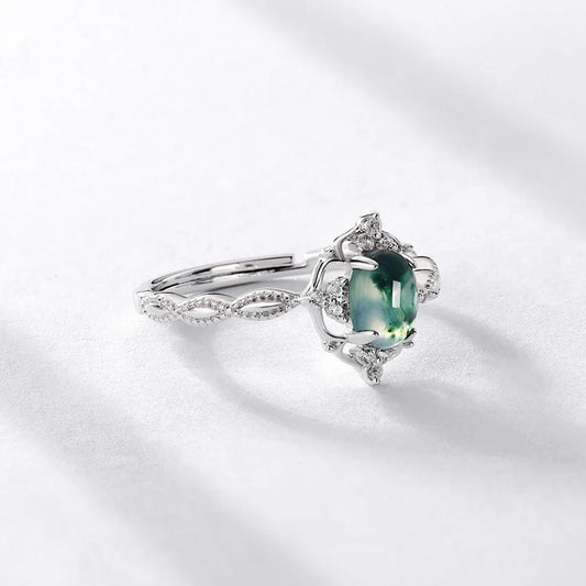 Vintage style moss agate ring natural green moss agate sterling silver