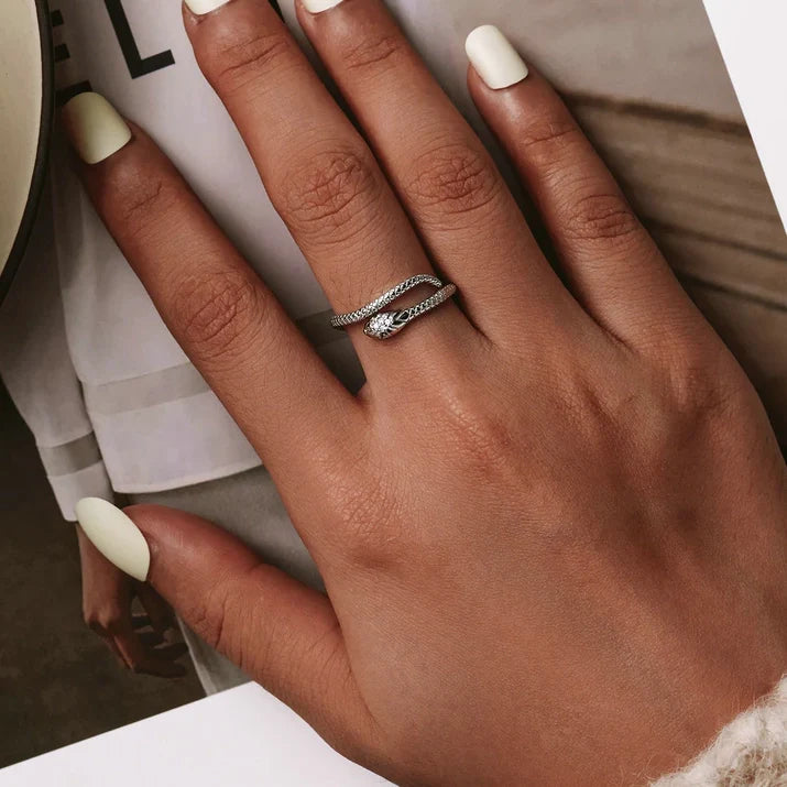 Snake ring adjustable in silver gold black and rose gold