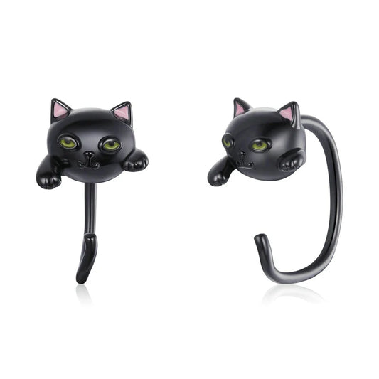 Black cat earrings in sterling silver