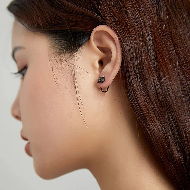 Black cat earrings in sterling silver