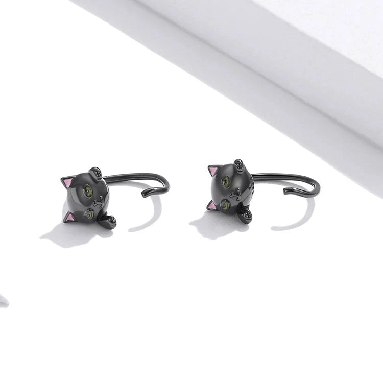 Black cat earrings in sterling silver