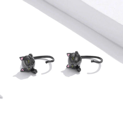 Black cat earrings in sterling silver