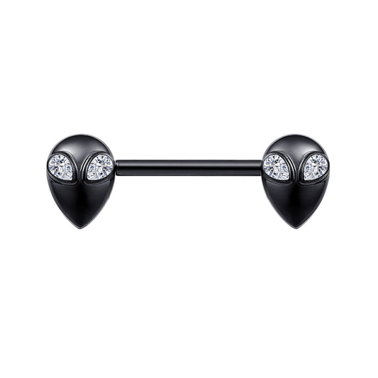 Black nipple piercing aliens straight barbells 2 pieces Halloween threadless titanium 14G 14mm