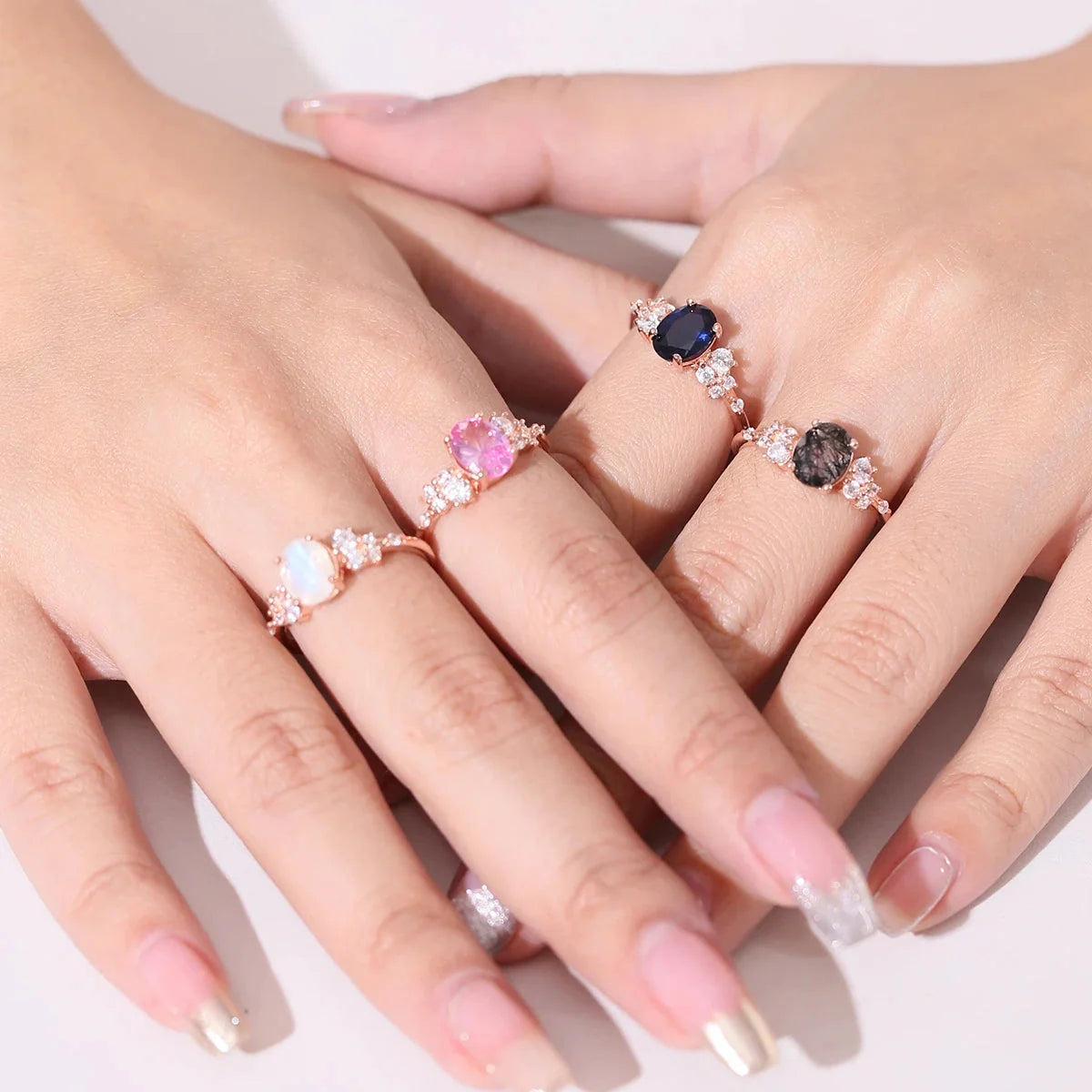 Natural moonstone ring rose gold