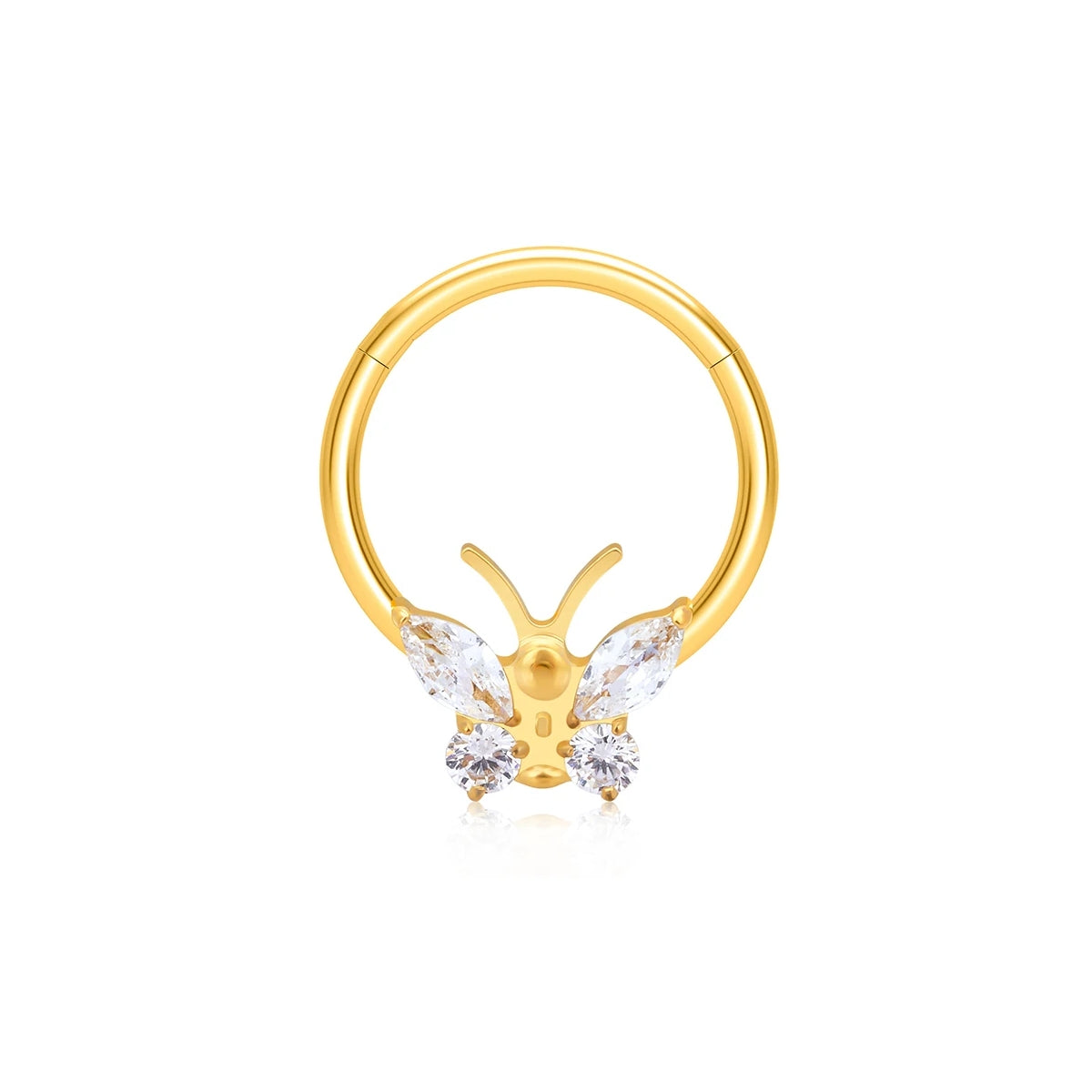 Butterfly nose ring gold silver with CZ stones septum piercing titanium nose clicker