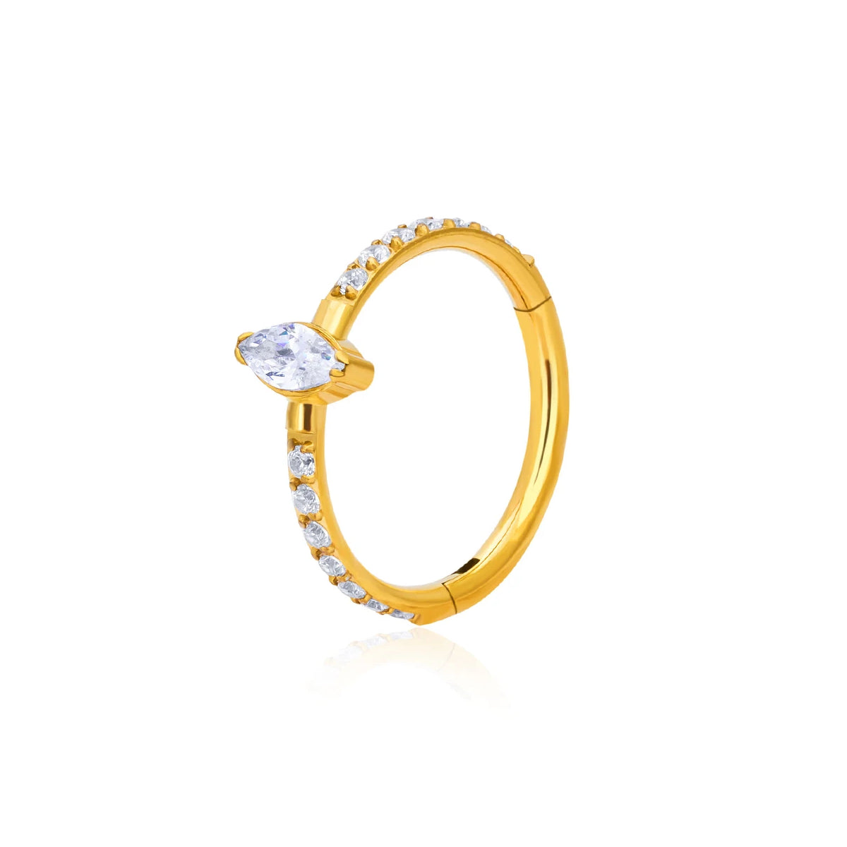 Diamond conch hoop 16 gauge gold conch hoop titanium with a marquise stone in the center 8mm 10mm