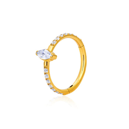 Diamond conch hoop 16 gauge gold conch hoop titanium with a marquise stone in the center 8mm 10mm