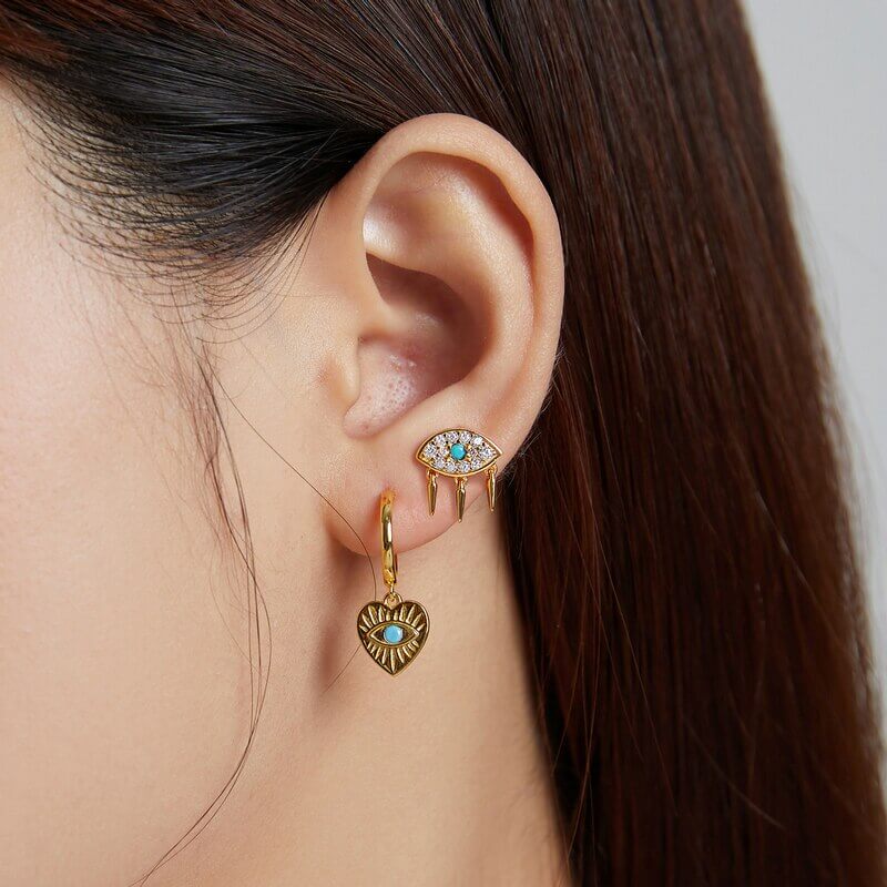 Evil eye and heart earring