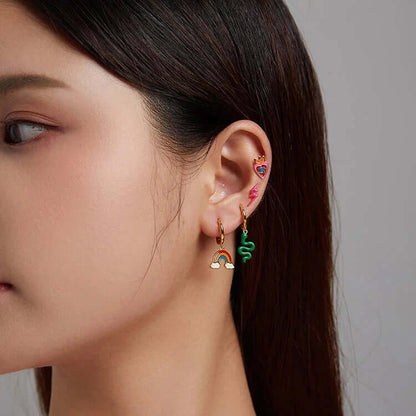 Green snake earring gold