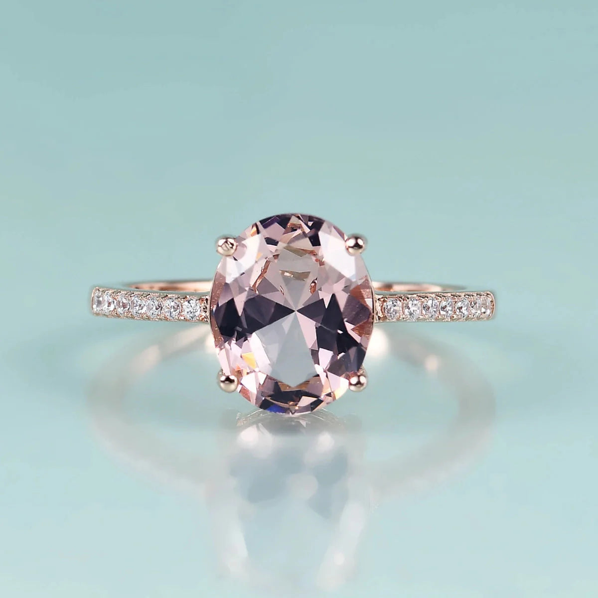 Pink morganite ring rose gold oval cut
