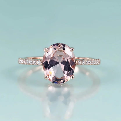 Pink morganite ring rose gold oval cut