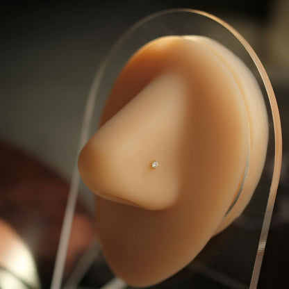 14K gold nose stud tiny and cute with a crystal